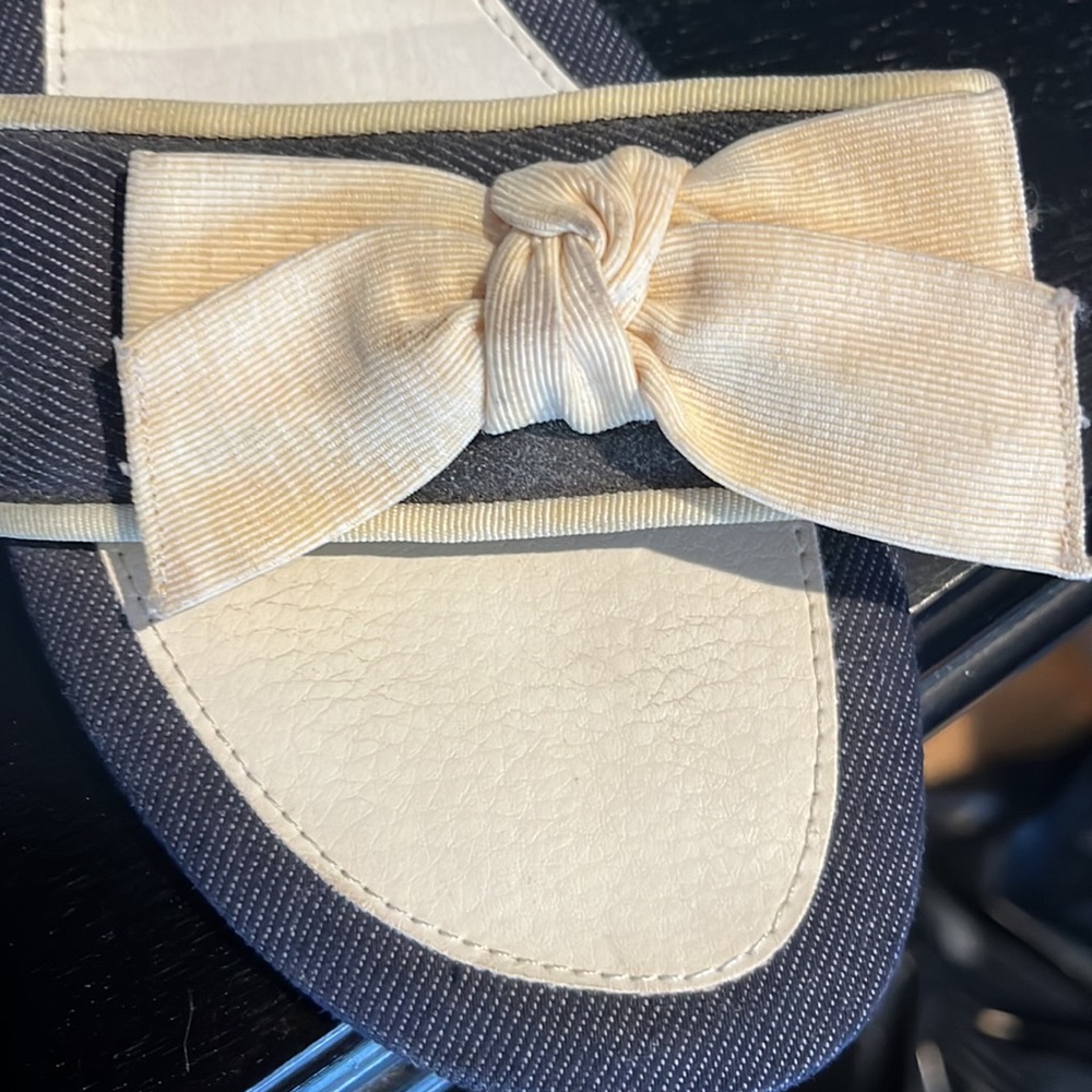 Denim with  cream bow slip on mules - Picture 9 of 9